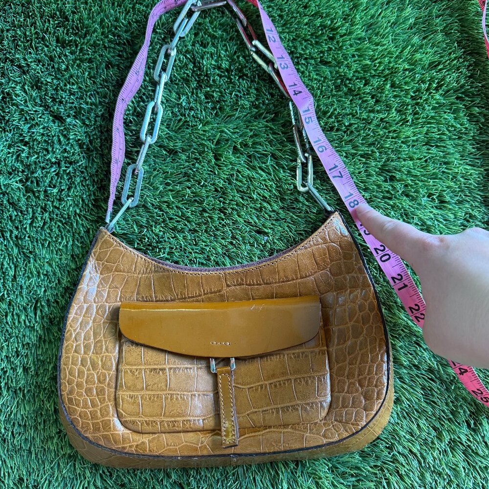 Vintage Italian Croc-Embossed Leather Shoulder Bag